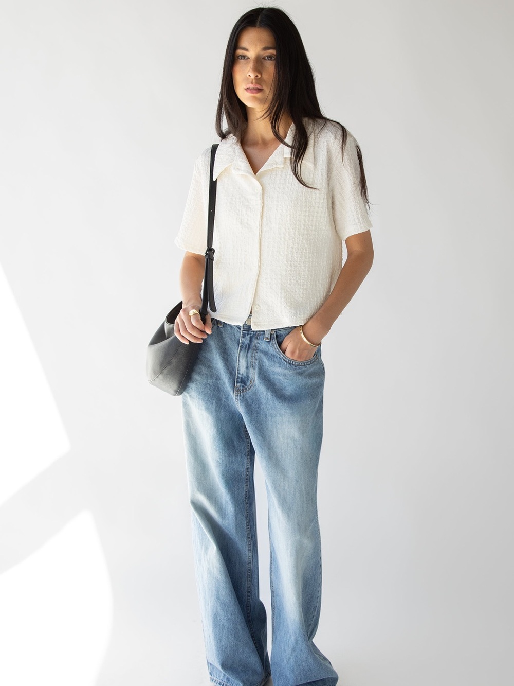 Short Sleeve Crinkle Button-up